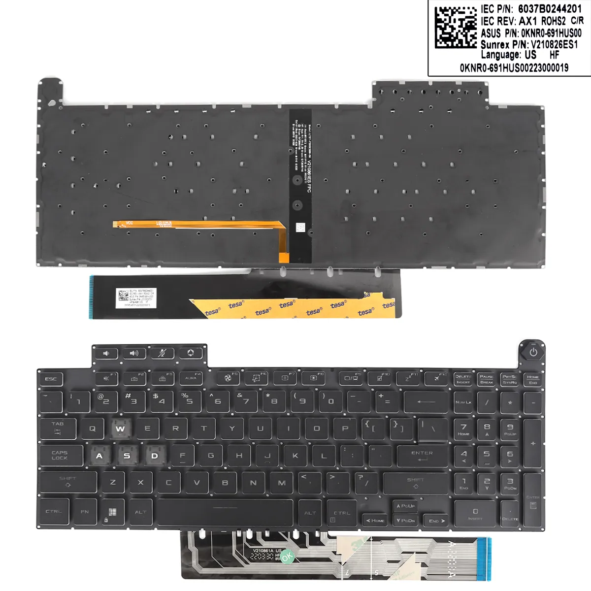 Picture of ASUS TUF Gaming F15 A15 F17 A17 FX507 FX507Z FA507 FA507R FX517 FX517Z FX707 FX707Z FA707 FA707R BLACK Crystal key cap(WASD is GRAY)RGB